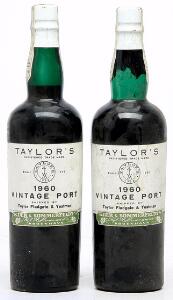 2 bts. Taylors Vintage Port 1960 Bottled in DK. A-AB bn.