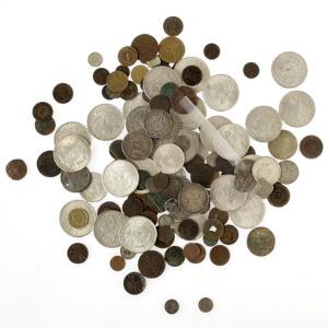 Samling af diverse sølv Dollars 29 stk., diverse danske skillings- og årgangsmønter inkl. enkelte erindringsmønter