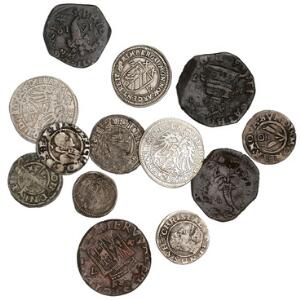 Tyskland, lille lot småmønter 1500 - 1600-tallet, bl.a. Witten, Stralsund og Rostock, i alt 13 stk.
