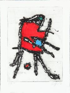 Robert Jacobsen Matador 1, 1988. Sign. Rob. Jabobsen E.A. 11. Ætsning med håndkolorering. Bladstørrelse 61 x 44. U.r.