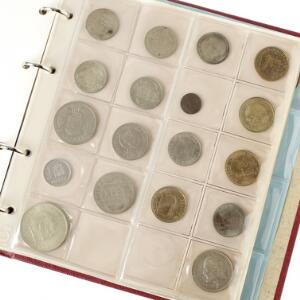 Samling mønter Danmark og udland inkl. 12 kr Ag 5 stk., 2 kr 1959, 10 kr 1967 erindringsmønt, en del kurserende, udland bl.a. Tyskland, Preussen, 10 mark Au