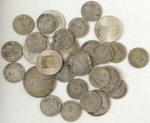 1 kr 1875 14, 1876 5, 2 kr 1875 2, 1876, erindringsmønter 6 stk. samt USA, dollar 1922, samlet 29 stk.