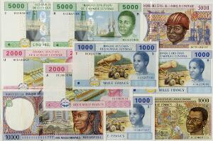 Centralafrikanske stater, Chad, Cameroun, Congo, Gabon etc., lille lot forskellige, nyere ucirkulerede sedler, i alt 11 stk.