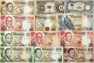 Biafra, Botswana, lille lot forskellige, nyere ucirkulerede sedler, i alt 12 stk.