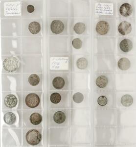 Samling af danske og norske skillingsmønter, bl.a. 2 skilling 1626, H 134A, 2 skilling 1658, H 132A, 2 skilling 1716, H 44A, i alt 51 stk.