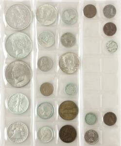 USA, lille samling inkl. dollar 1879, 1923, 12 dollar Ag 4 stk., 1 cent 1862 1 etc. samt enkelte Canada, samlet 24 stk.