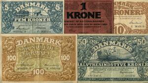 10 kr 1934 E, Sieg 104, DOP 119, 50 kr 1941, Sieg 108, DOP 125, 100 kr 1941, Sieg 111, DOP 126 1 etc., i alt 8 stk.