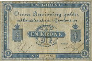 Grønland, 1 kr 1905, nr. 107494, Ryberg  Bergh, Sieg 49, Pick 5b