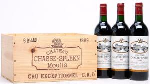 6 bts. Château Chasse-Spleen, Moulis-En-Medoc 1986 A-AB bn. Owc.