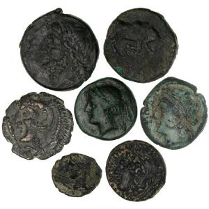 Antikkens Grækenland, Sicilien, Syrakus, 7 kobbermønter, 4.-2. århundrede f.Kr.