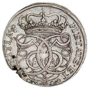 Christian V, 4 mark  krone 1686, H 82, kant med stor blanketfejl ellers smuk mønt med lidt møntskær