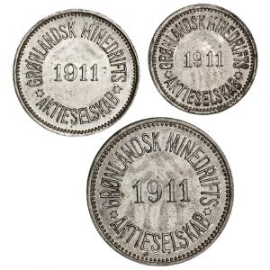 Grønlandsk Minedrift, 10, 25 og 100 øre 1941, Sieg 28-30