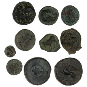 Antikkens Grækenland, spændende lot på 10 kobbermønter, ca. 4.-3. århundrede f.Kr