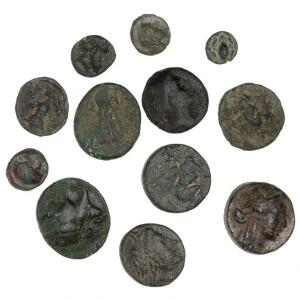 Antikkens Grækenland, Ionien, 12 kobbermønter, 4.-2. århundrede f.Kr., Æ8-19