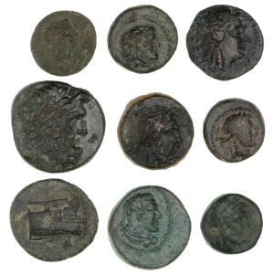 Antikkens Grækenland, Lydien og Phrygien, 9 kobbermønter fra Philadelphia, Sardes, Tralleis, Apameia, Dionysopolis og Pharselis