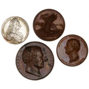 Christian VI, medaille 1730, Ag, Frederik IV`s død, 40 mm, G 324, loddespor. 1800tallet, medailler bronze 3 stk. inkl. C. F. Herbst, Bgs. 1058, J. Collin,