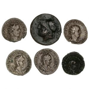 Romerske kejserdømme, Herennia Etruscilla, antoniniani Pudicitia, RIC 58, 65 i alt 2 stk., øvrige antikke mønter 4 stk., samlet 6 stk.