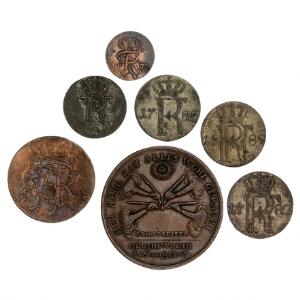 Tyskland, medaille kobber 1713, Und Holstein wieder Ruh gebracht, 36 mm, kval. 1. Preussen, 124 taler 1782 2, 1783, 148 taler 1771 etc., samlet 7 stk.