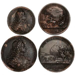 Frederik IV, medaille 4 stk. kobber galvano etc. inkl. G 304 Tønningens overgivelse, G 316 Freden i Frederiksborg, G 307, Chr. VI, G 328379