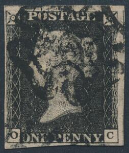 England. 1840. One penny, black. O-C. Pænt mærke.