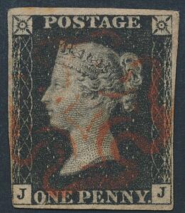 England. 1840. One penny, black. Plade 10. J-J. SG £ 700