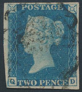 England. 1840. Two penny, blue. Q-D. Pænt mærke. SG £ 675