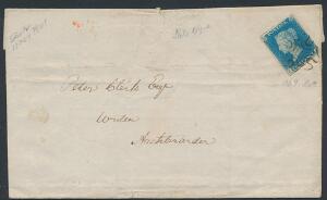 England. 1840. Two penny, pale blue. Bredrandet mærke på pænt brev med sort Maltese Cross stempel. En svag vandret fold. SG £ 2200