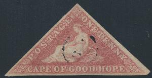 Cape of Good Hope. 1855. 1 d. rose. Smukt mærke med sjældent stempel. SG £ 200