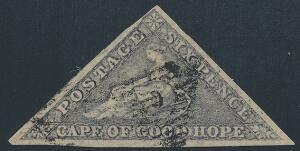 Cape of Good Hope. 1855. 6 d. slate-lilac. 1862. Blåt papir. Pænt mærke. SG £ 450