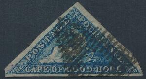Cape of Good Hope. 1863-64. 4 d. blue. LIGGENDE VANDMÆRKE. SG £ 200