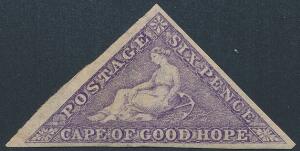 Cape of Good Hope. 1863-64. 6 d. bright mauve. Et smukt ubrugt mærke med pæne rande. SG £ 275