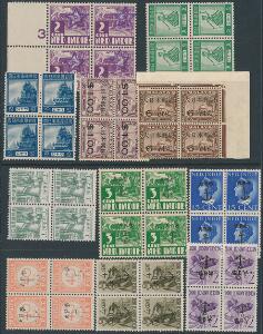 Malaysia. Japansk besættelse af Dutch Indies. Lot med 17 forskellige mærker i postfriske 4-blokke.