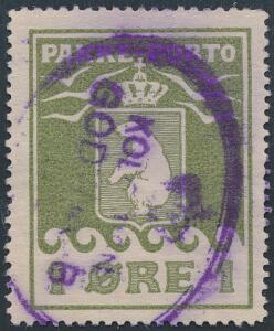 1905. 1 øre, olivengrøn. Pænt mærke, annulleret med ovalt violet stempel KOLONIEN GODTHAAB. AFA 6000