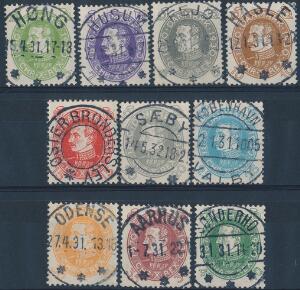 1930. Chr. X, 60 år. 5-40 øre. PRAGT-stemplet sæt.