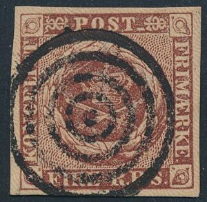 1851. 4 RBS Ferslew. PRAGT-mærke med pæne rande og velplaceret stumt stempel.