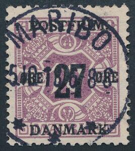 1918. 2710 øre, lilla. Retvendt PRAGT-stempel MARIBO 5.10.18.