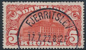1915. 5 kr. Posthus, brunrød. Vm.IV. PRAGT-mærke med retvendt stempel FJERRITSLEV 17.7.22.