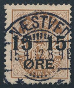 1904. 1524 øre, brun. PRAGT-stempel NÆSTVED 15.4.12.