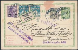 1926. Helsagskort 53 øre, grøngrå opfrankeret med postfrimærker 1215 øre  parstykke 4 øre, sendt fra Esbjerg 1.5.26 til Tyskland