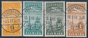 1934. Luftpost 10 øre - 1 Kr. 4 PRAGT-stemplede værdier.