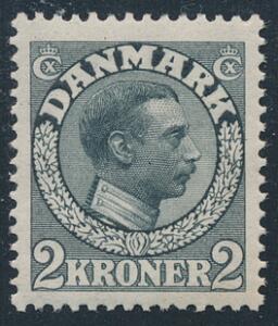 1913. Chr. X, 2 kr. Skifergrå. Perfekt postfrisk mærke. AFSA 3200. Attest Nielsen PRAGTEKSEMPLAR.