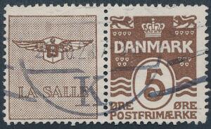 1928. La Salle, 5 øre, brun. Stemplet parstykke. AFA 2800