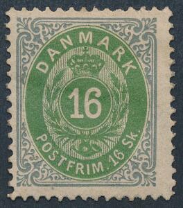 1870. 16 sk. grågrøn. Ubrugt. AFA 2500