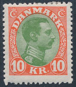 1927. Chr. X, 10 kr. rødgrøn. Ubrugt