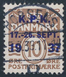 1937. K.P.K. 10 øre, brun. LUXUS-stempel HORSENS 5.3.39.