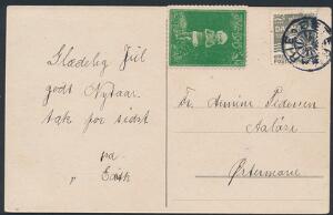 ØSTER-MARIE, stjernestempel på brevkort med julemærke 1915. Sendt til Aaløse. Lokal takst