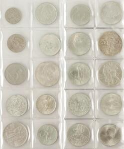5 plastlommer med samling af mønter fra Bulgarien, Czechoslovakiet og Rusland, i alt 81 stk. med en del sølvmønter iblandt