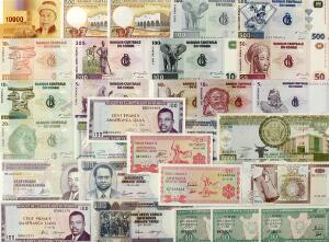 Burundi, Congo, Comores, lille lot forskellige, nyere ucirkulerede sedler, i alt 29 stk.