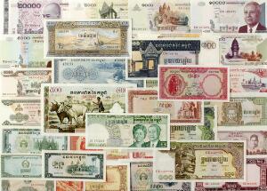 Cambodia, lille lot forskellige, overvejende nyere ucirkulerede sedler, i alt 36 stk.