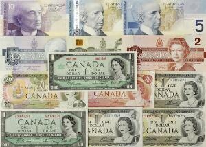 Canada, lille lot forskellige, overvejende nyere ucirkulerede sedler, 1954 - 2006, i alt 13 stk.